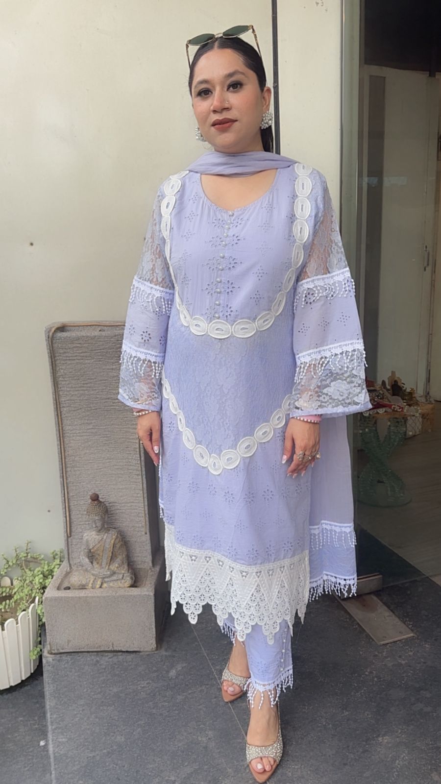 Rabiya Lavander Lace Cotton Designer Suit