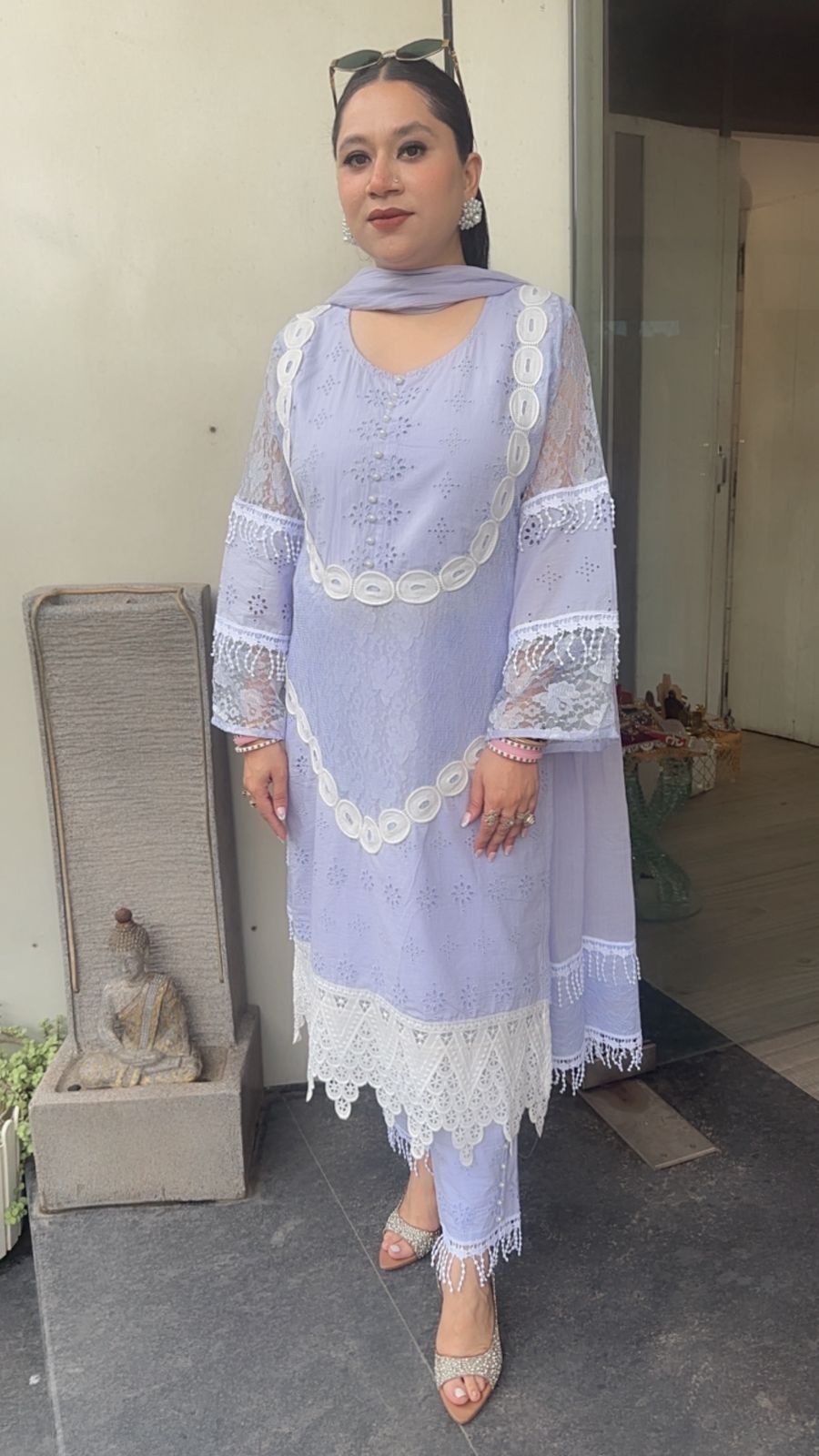 Rabiya Lavander Lace Cotton Designer Suit