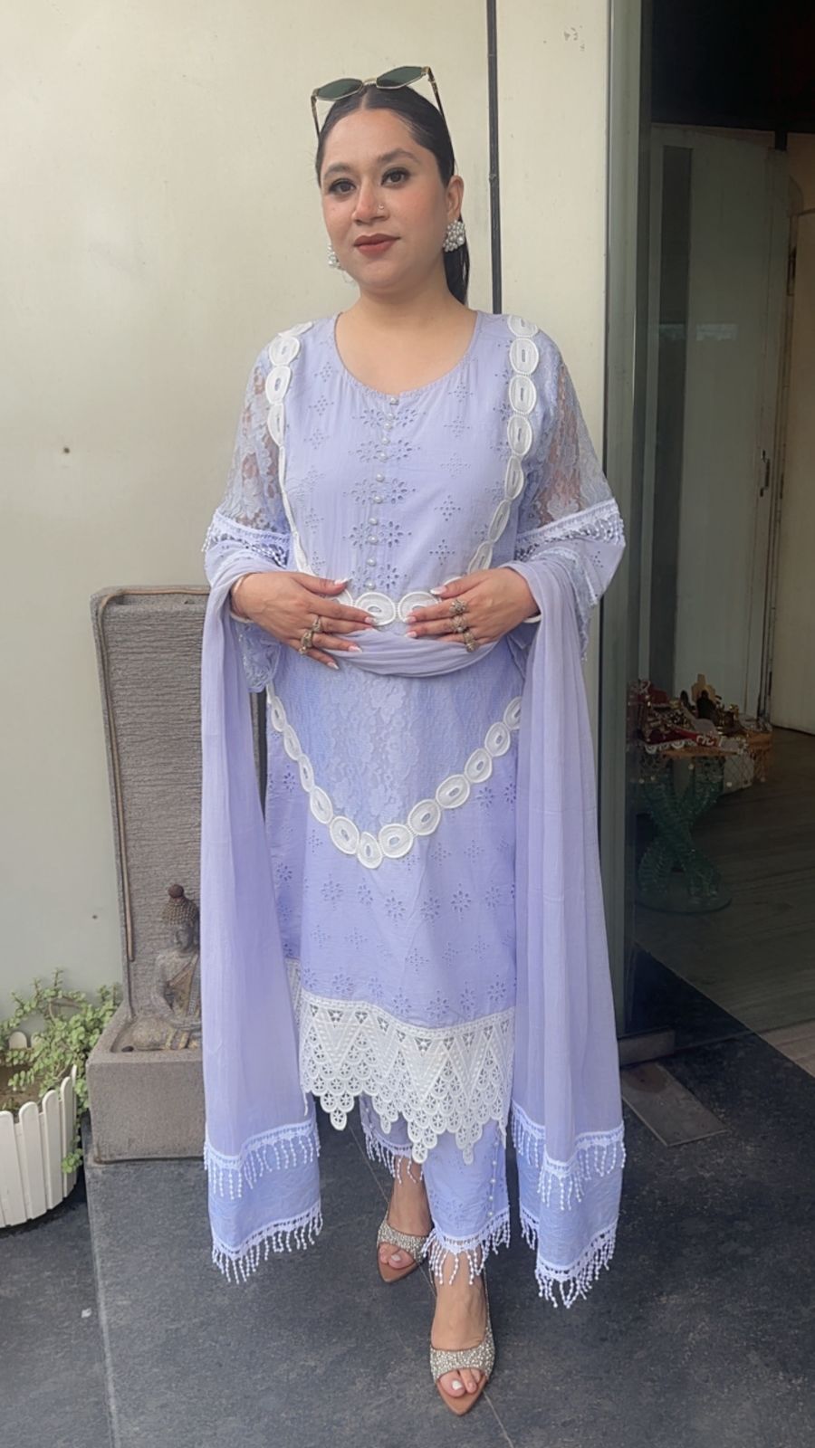 Rabiya Lavander Lace Cotton Designer Suit