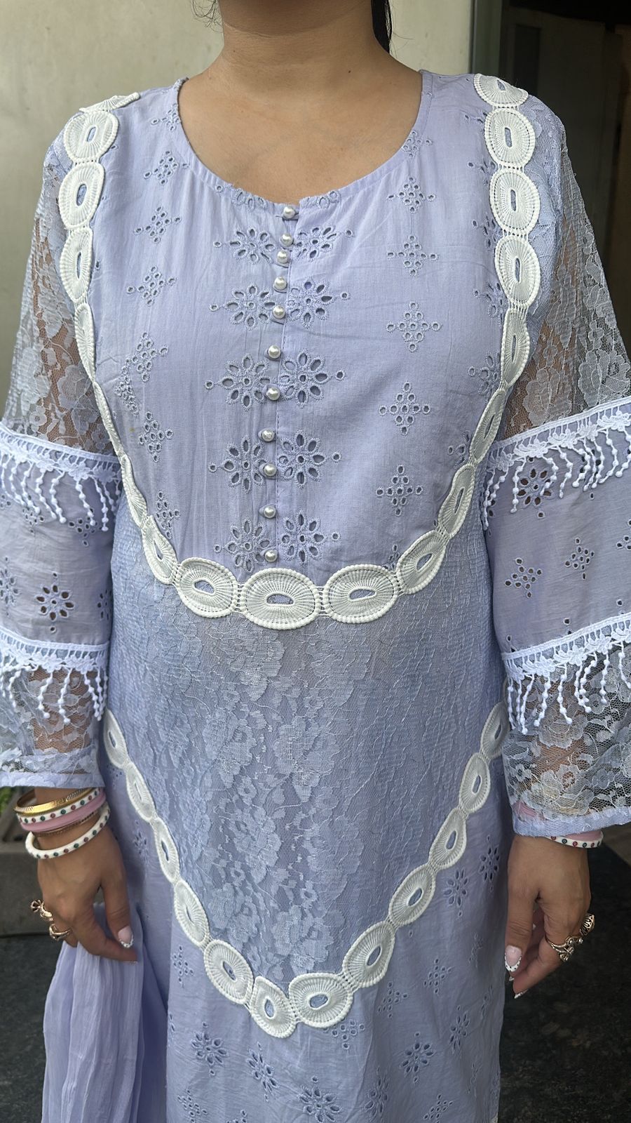 Rabiya Lavander Lace Cotton Designer Suit