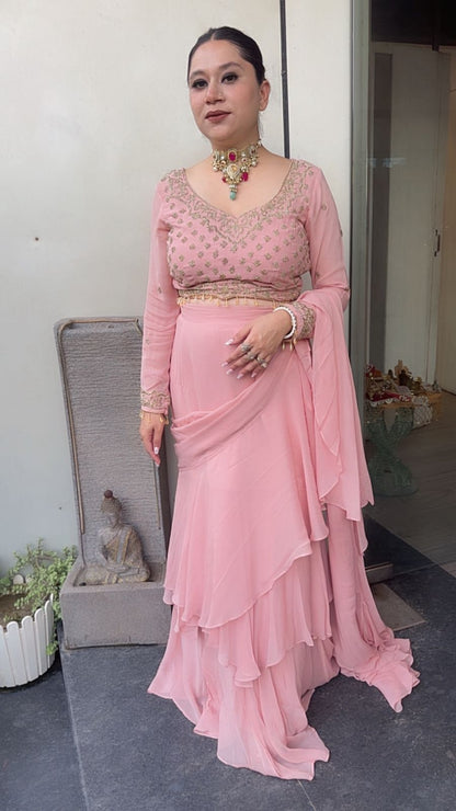 Katdana Baby pink Saree Style 2pc