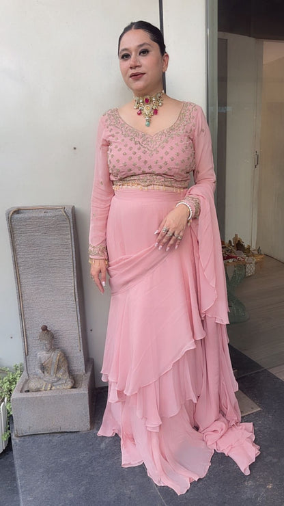 Katdana Baby pink Saree Style 2pc