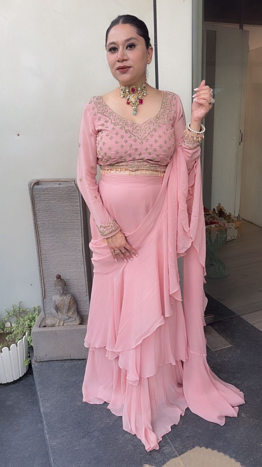 Katdana Baby pink Saree Style 2pc