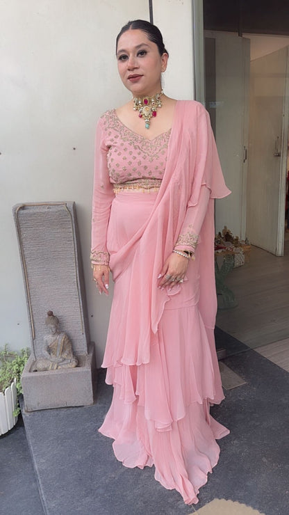 Katdana Baby pink Saree Style 2pc