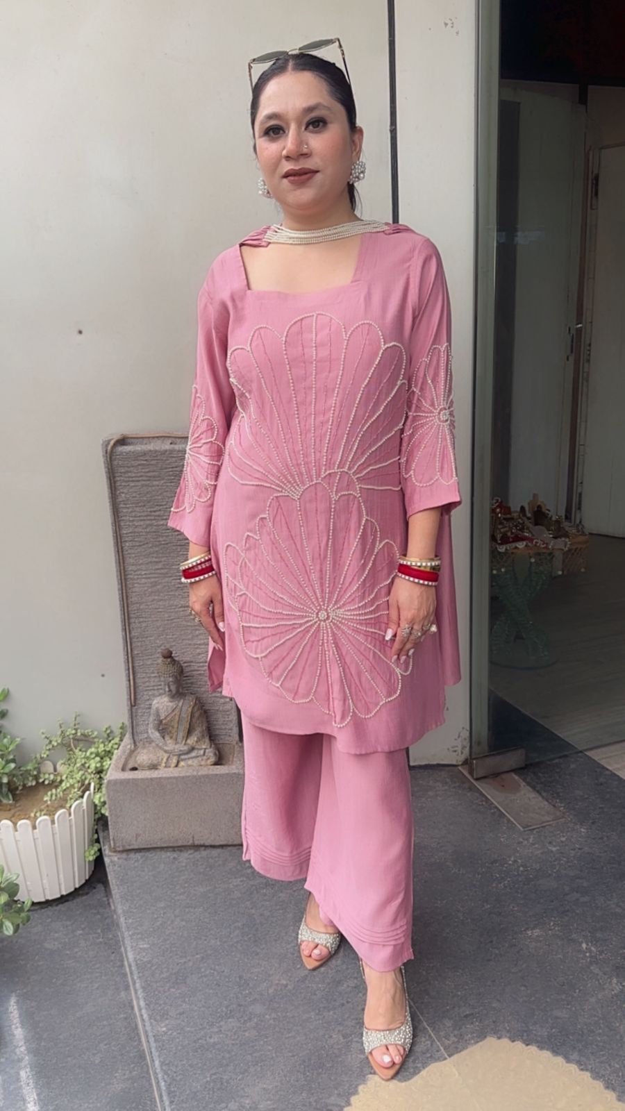 Lucia Onion pink Designer peal Dupatta Suit
