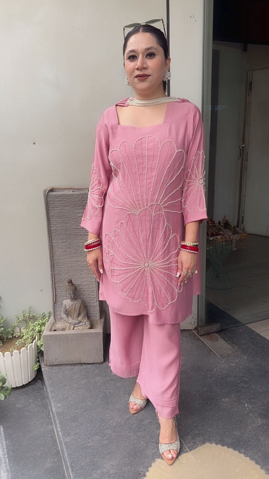 Lucia Onion pink Designer peal Dupatta Suit