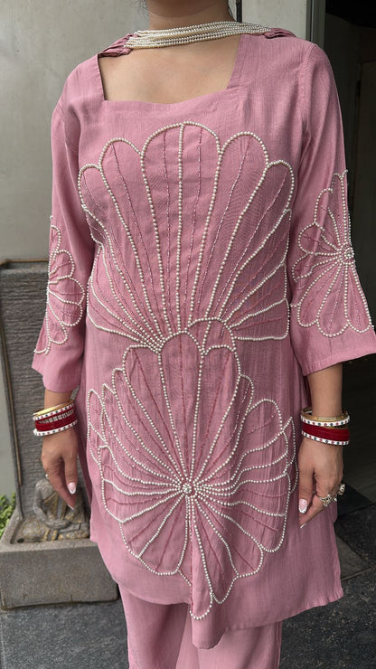 Lucia Onion pink Designer peal Dupatta Suit