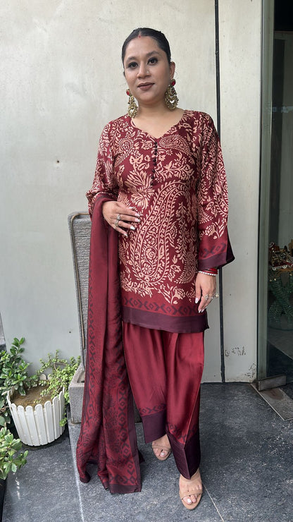 Gajra Mahroon Digital print Farshi Designer Suit