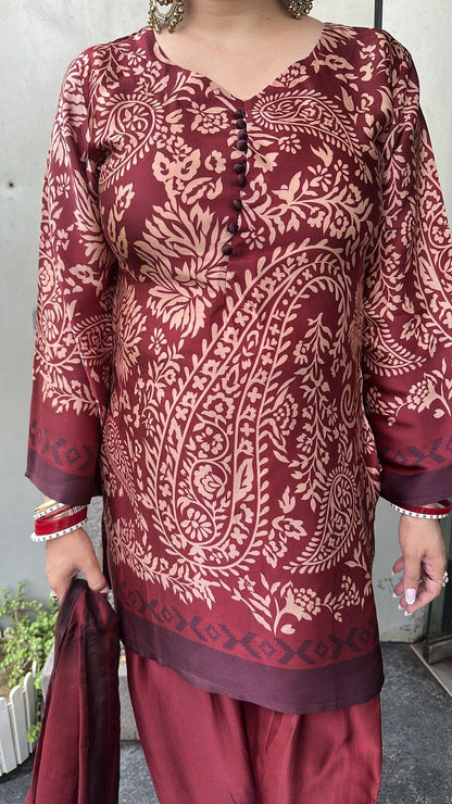 Gajra Mahroon Digital print Farshi Designer Suit