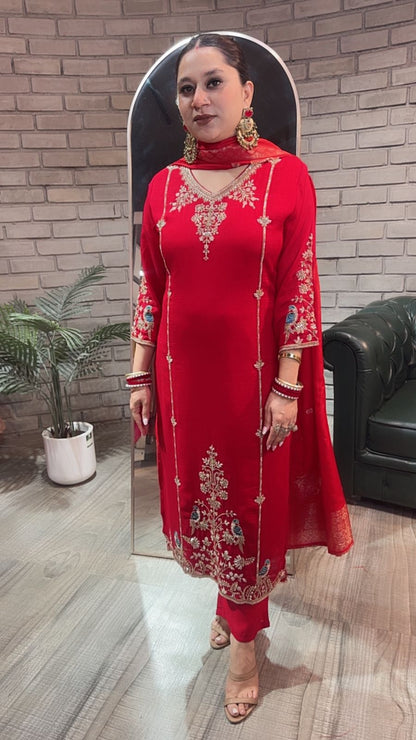 Kajal Red Handwork Designer Suit