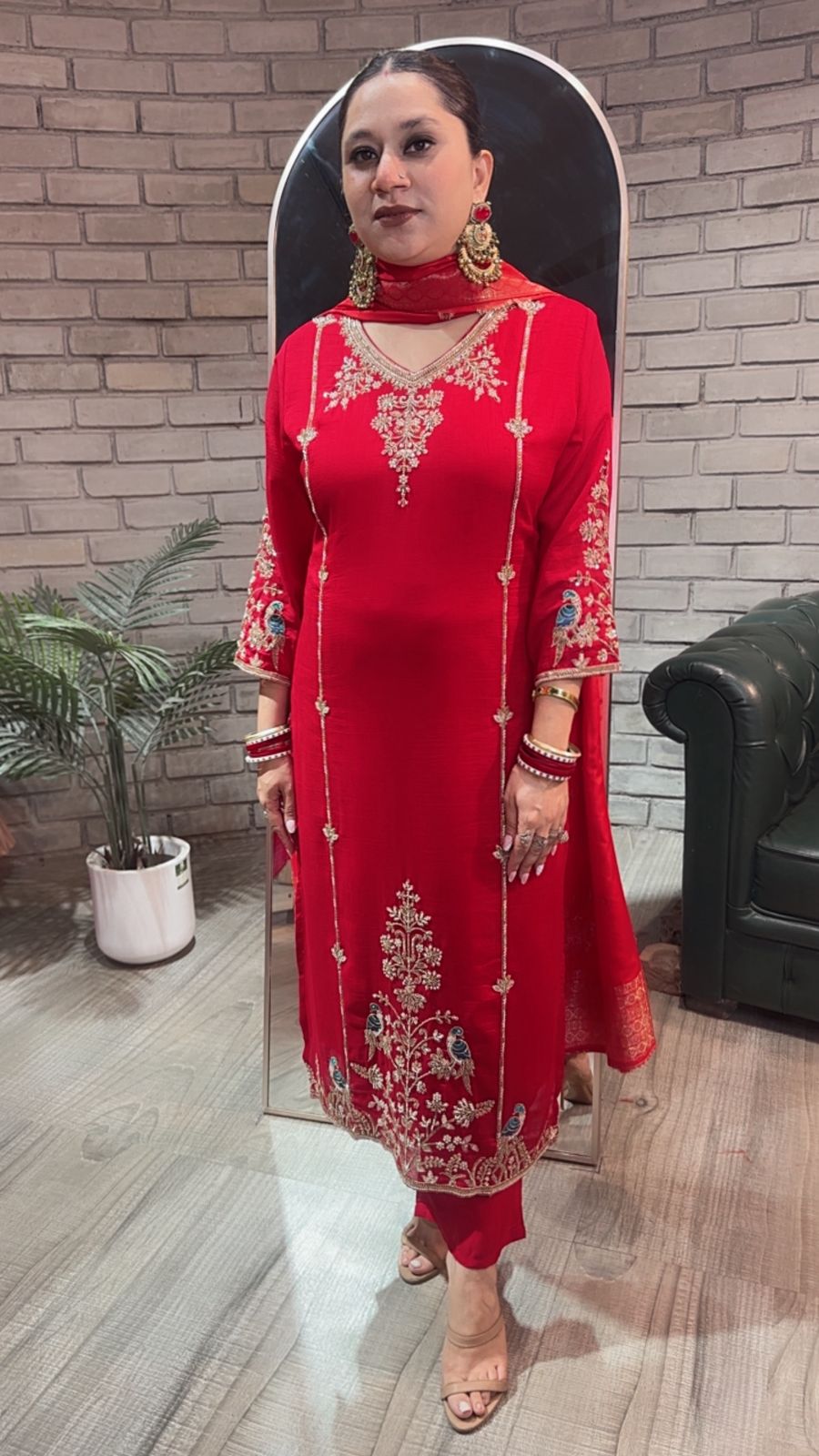 Kajal Red Handwork Designer Suit