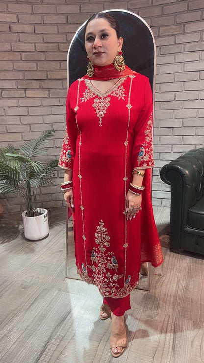 Kajal Red Handwork Designer Suit