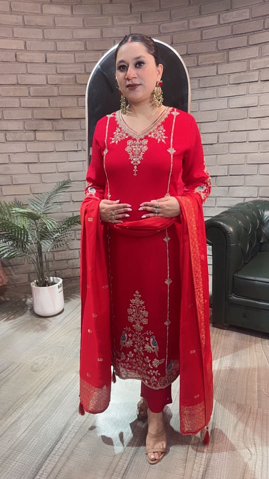 Kajal Red Handwork Designer Suit