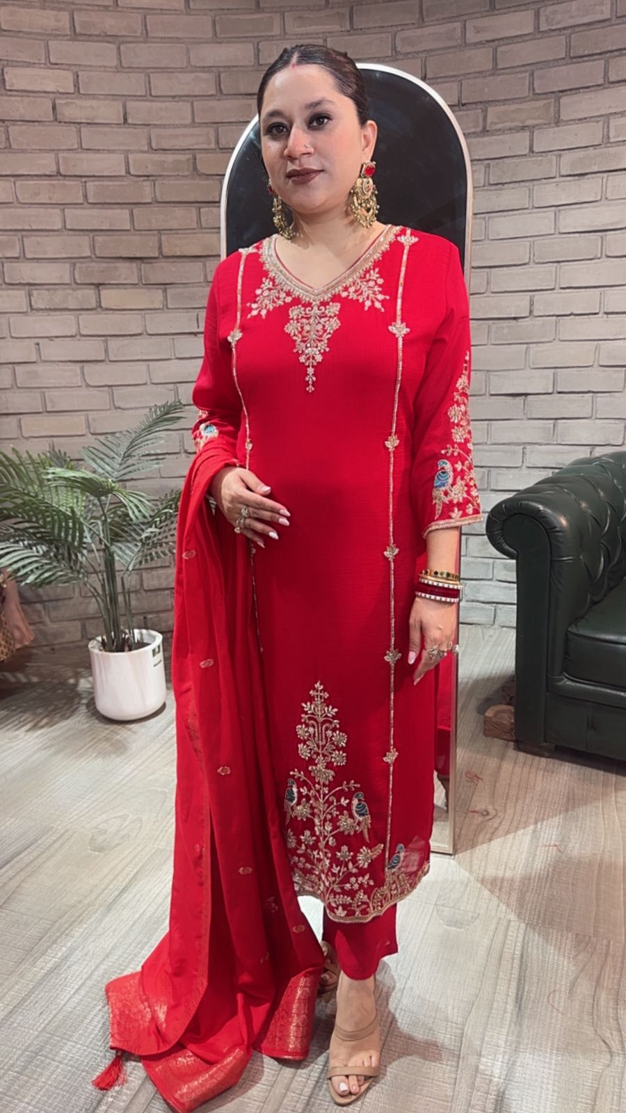 Kajal Red Handwork Designer Suit