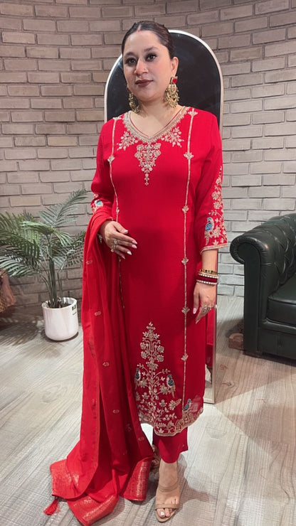 Kajal Red Handwork Designer Suit
