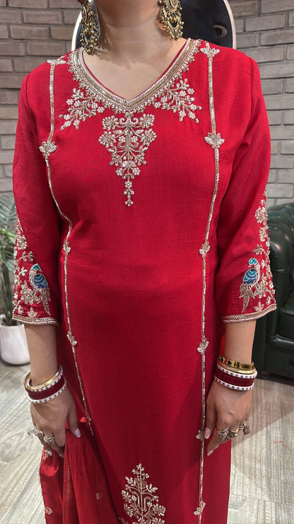 Kajal Red Handwork Designer Suit