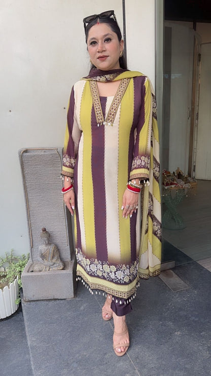 Rabiya Strip Digital Print Designer Suit