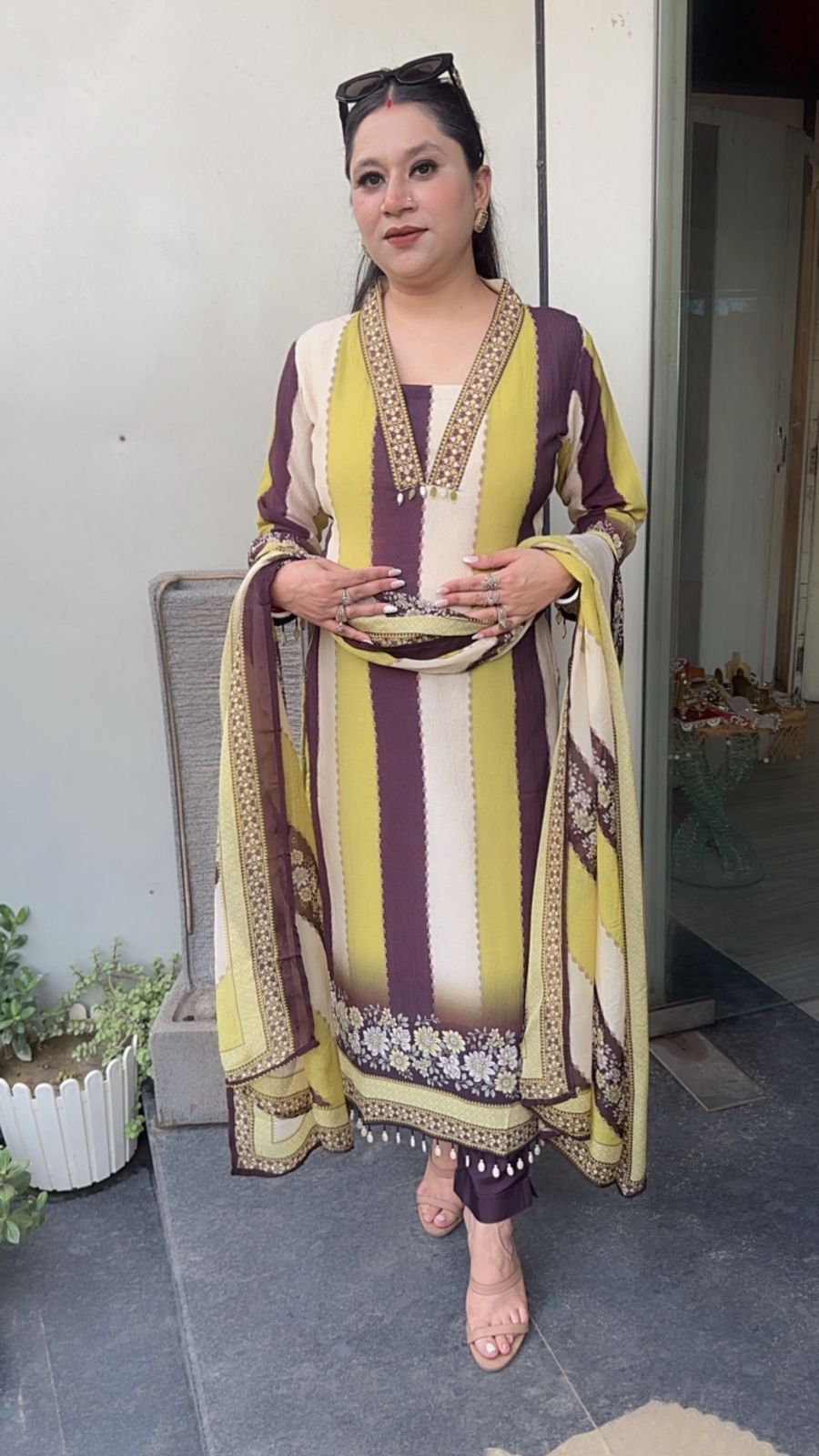 Rabiya Strip Digital Print Designer Suit