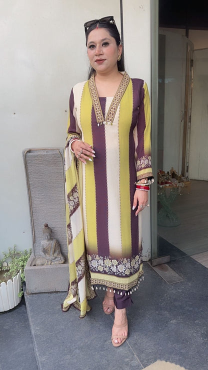 Rabiya Strip Digital Print Designer Suit