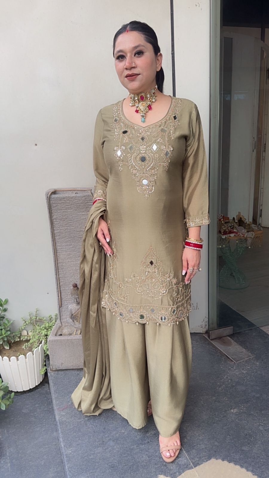 Zareen Olive Geeen Handwork Designer Suit