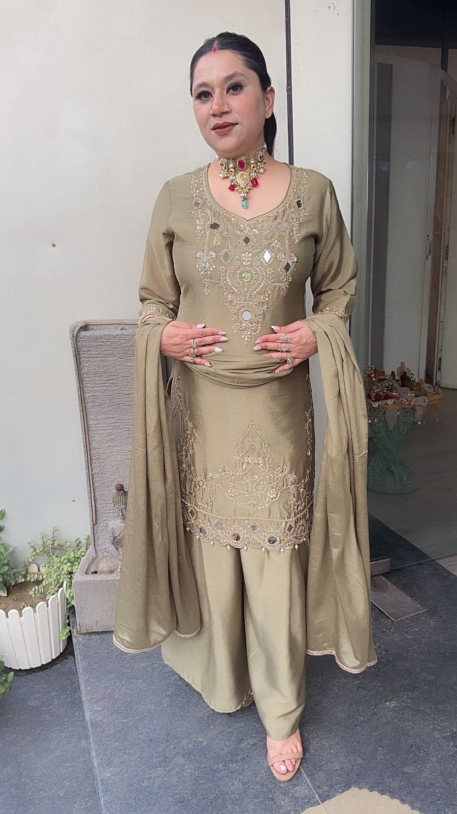 Zareen Olive Geeen Handwork Designer Suit
