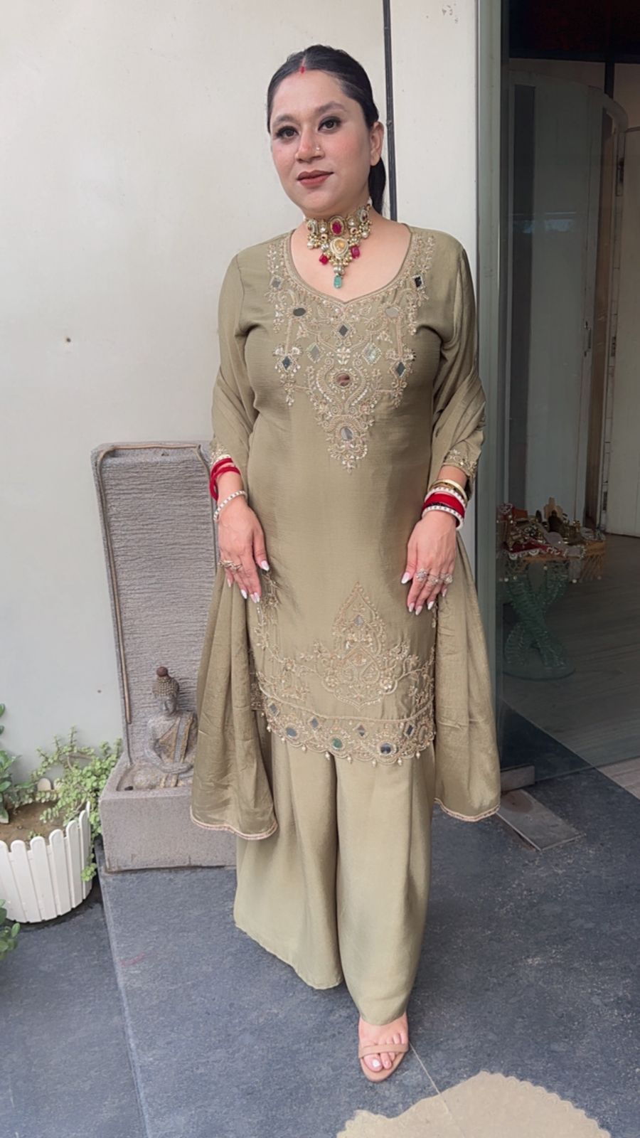 Zareen Olive Geeen Handwork Designer Suit