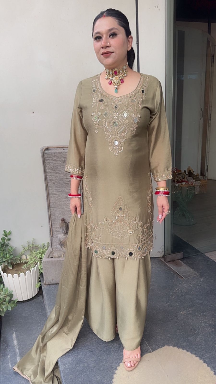 Zareen Olive Geeen Handwork Designer Suit