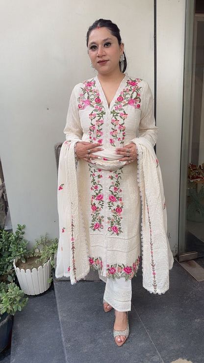 Chakri ivory Thread work Designer Suit