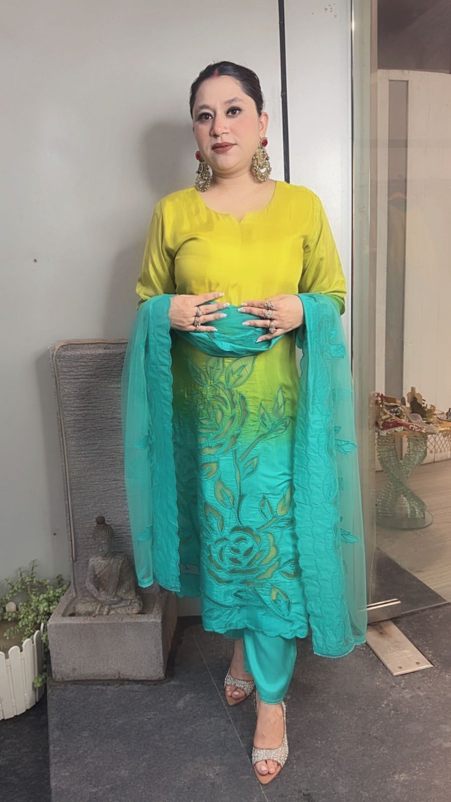 Zamer Blue Yellow Applique work Cotton Designer Suit