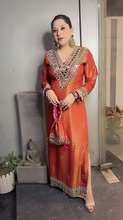 Kareena kapoor Rust Mirror Dress with Potli