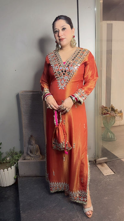 Kareena kapoor Rust Mirror Dress with Potli