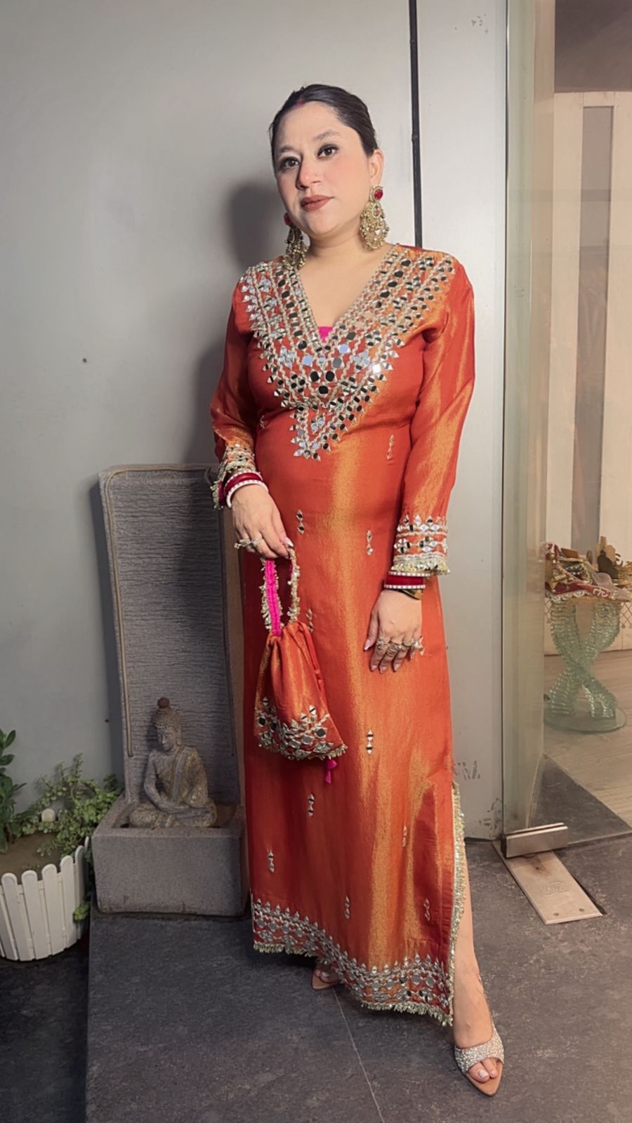 Kareena kapoor Rust Mirror Dress with Potli