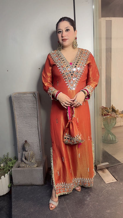 Kareena kapoor Rust Mirror Dress with Potli