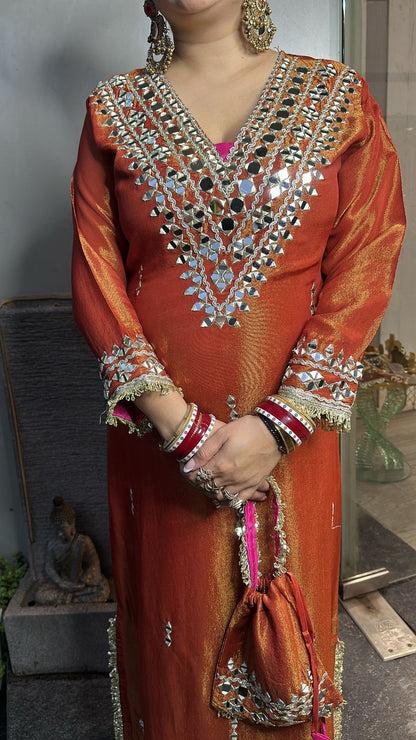 Kareena kapoor Rust Mirror Dress with Potli