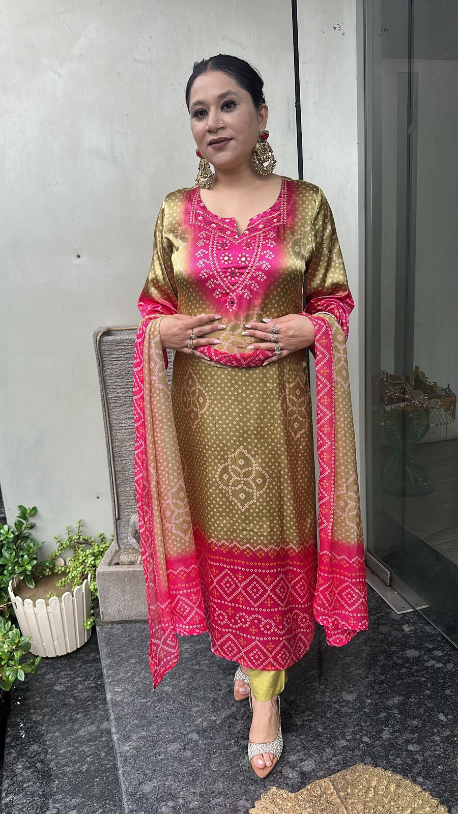 Sawan Green pink Digital print Designer suit
