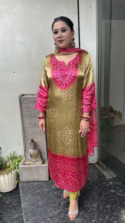 Sawan Green pink Digital print Designer suit