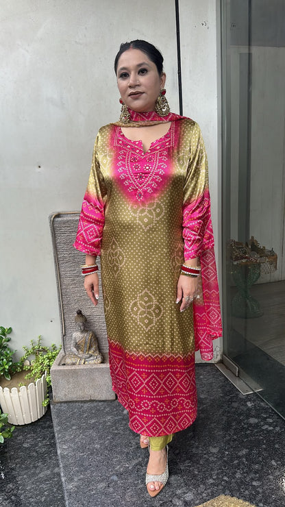 Sawan Green pink Digital print Designer suit