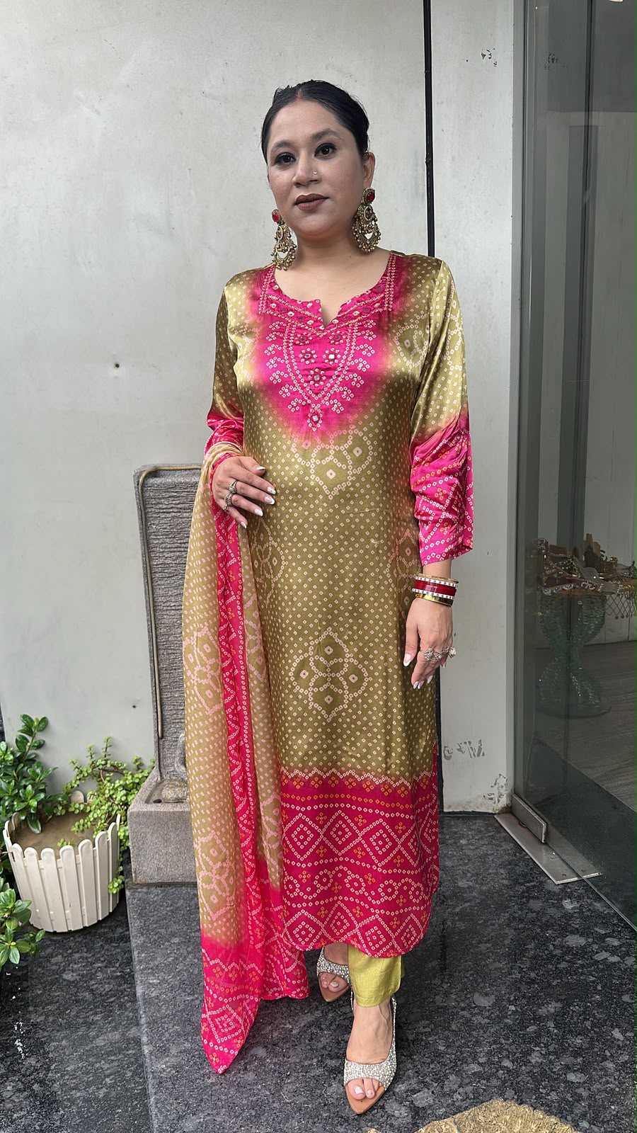 Sawan Green pink Digital print Designer suit