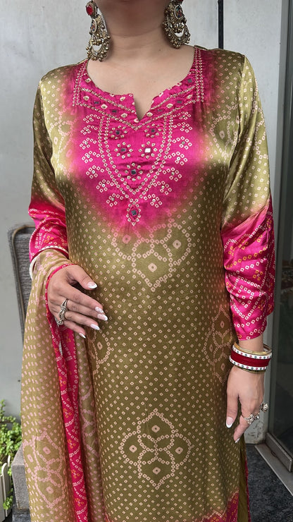 Sawan Green pink Digital print Designer suit
