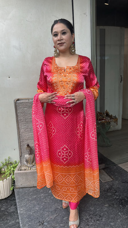 Sawan Rust pink Digital print Designer suit