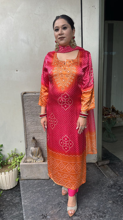 Sawan Rust pink Digital print Designer suit