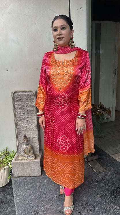 Sawan Rust pink Digital print Designer suit