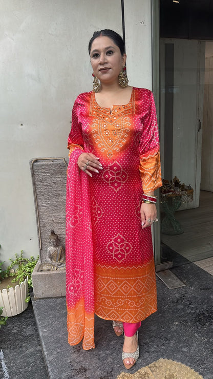 Sawan Rust pink Digital print Designer suit