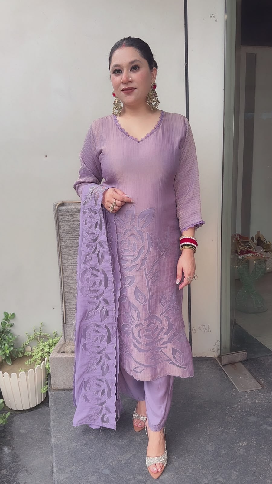Sajna Lavander Applique work Cotton Designer Suit