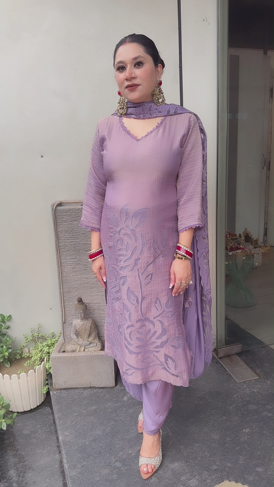 Sajna Lavander Applique work Cotton Designer Suit