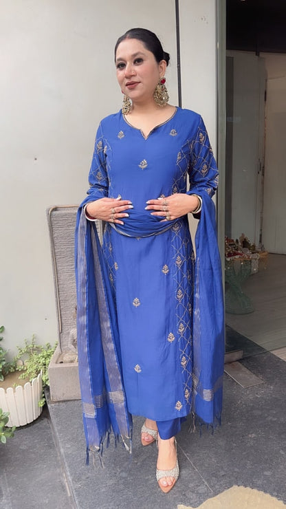 Nizba Electric Blue A-Line Cotton Designer Suit