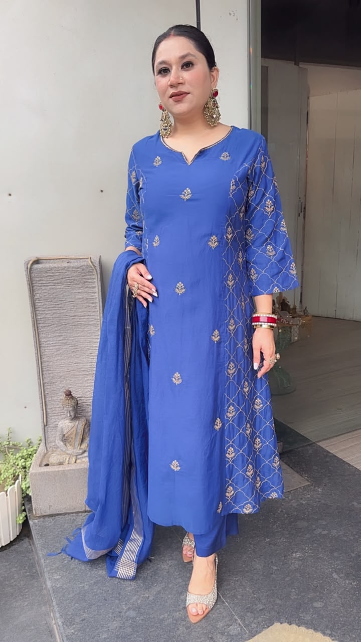 Nizba Electric Blue A-Line Cotton Designer Suit