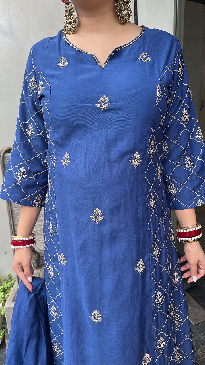 Nizba Electric Blue A-Line Cotton Designer Suit