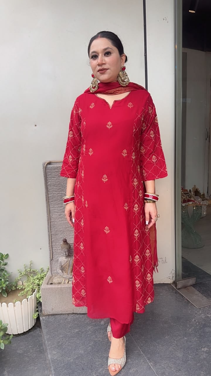 Nizba Mahroon  A-Line Cotton Designer Suit