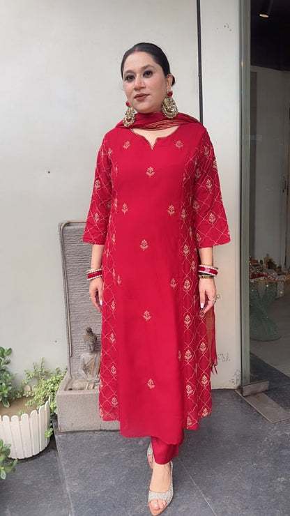 Nizba Mahroon  A-Line Cotton Designer Suit